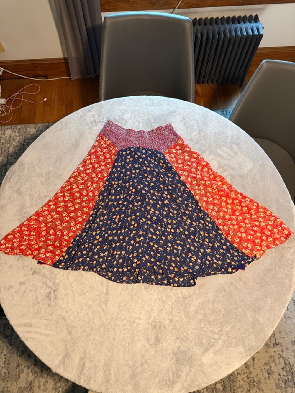 Meadow Rue by Anthropology  Patchwork Circle Skirt in Navy, Red & Pink